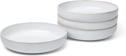 Junko Pasta Bowls Set of 4, 8.3 inch with High Edge Dish Set-Microwave and Dishwasher Safe, Scratch Resistant, Modern Dinnerware- Bowls for Kitchen. Perfect as Salad Bowls (Snow)