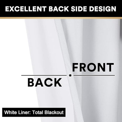 PrinceDeco Blackout Curtains 90 Inches Long 2 Panels Set for Bedroom Living Room Thermal Insulated Textured Curtains with White Liner Grommet Window Curtains,W52 x L90, Pure White