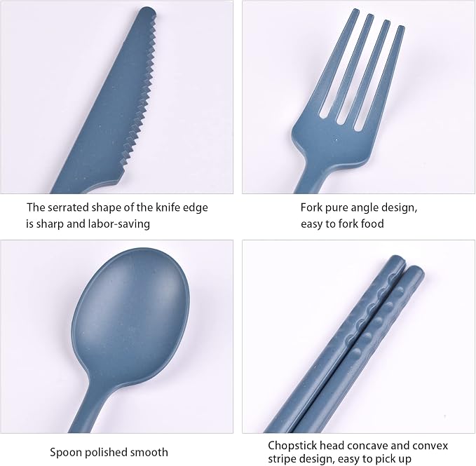 Travel Utensils with Case, Camping Reusable Utensils Set with Case | Plastic - Image 3