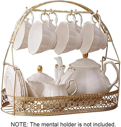 fanquare 15 Pieces Simple White English Ceramic Tea Sets, Tea Pot, Bone China - Image 7