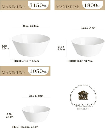 MALACASA White Serving Bowls Set of 3, Ceramic Mixing Bowl - Image 4