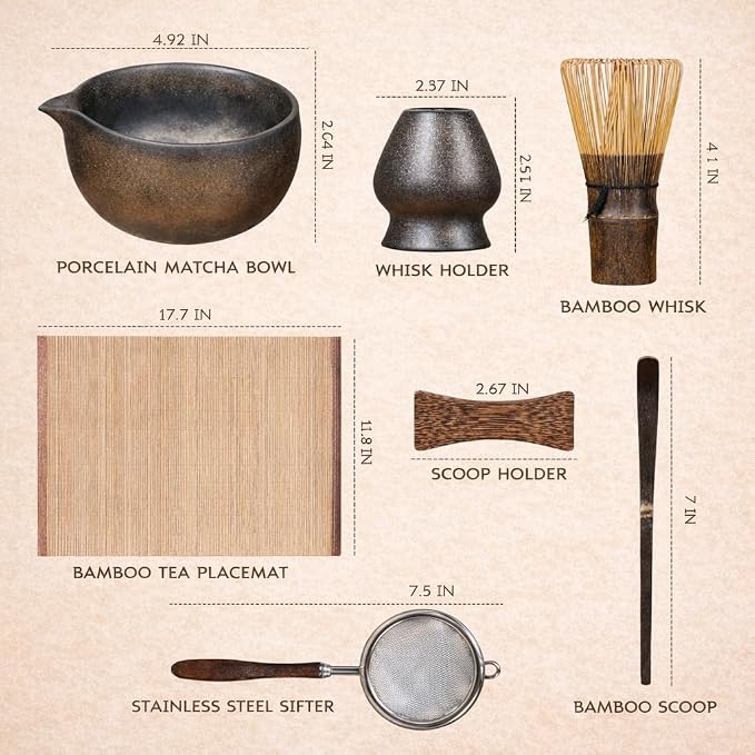 7-Piece Matcha Set，Matcha Bowl & 100-Prong Purple Bamboo Whisk | Gilded Artisan - Image 4