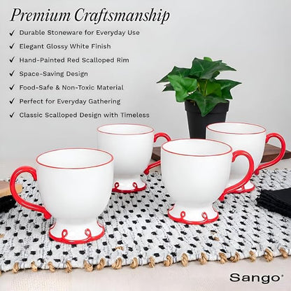 SANGO Splash of Cheers Large Mugs Set of 4, 16 oz Stoneware Red and White - Image 3