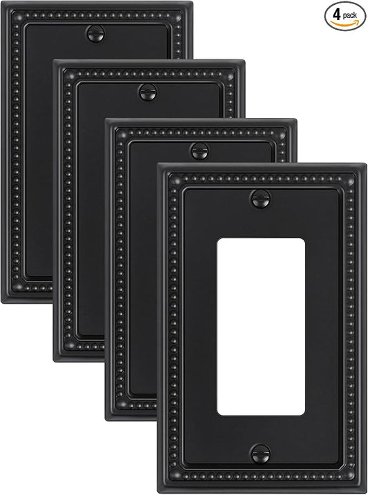 4-Pack Decorator Outlet Cover Plate, Pearls Decorative Switch Plates and Outlet Covers, Black Metal Wall Plates for Electrical Outlets, Receptacle, GFCI Outlet, Dimmer Switch