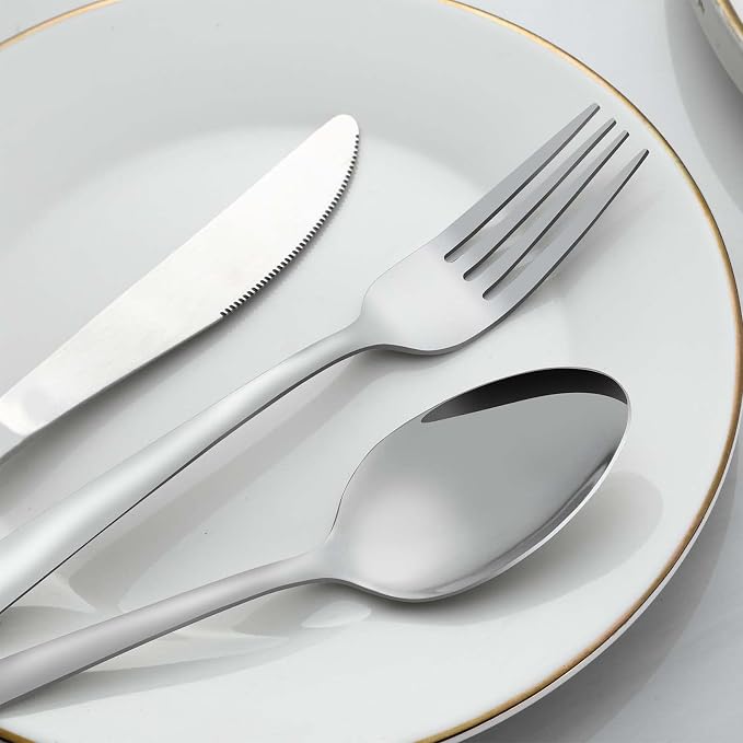 24 Pcs Forks and Spoons Silverware Set, Food Grade Stainless Steel Flatware - Image 3