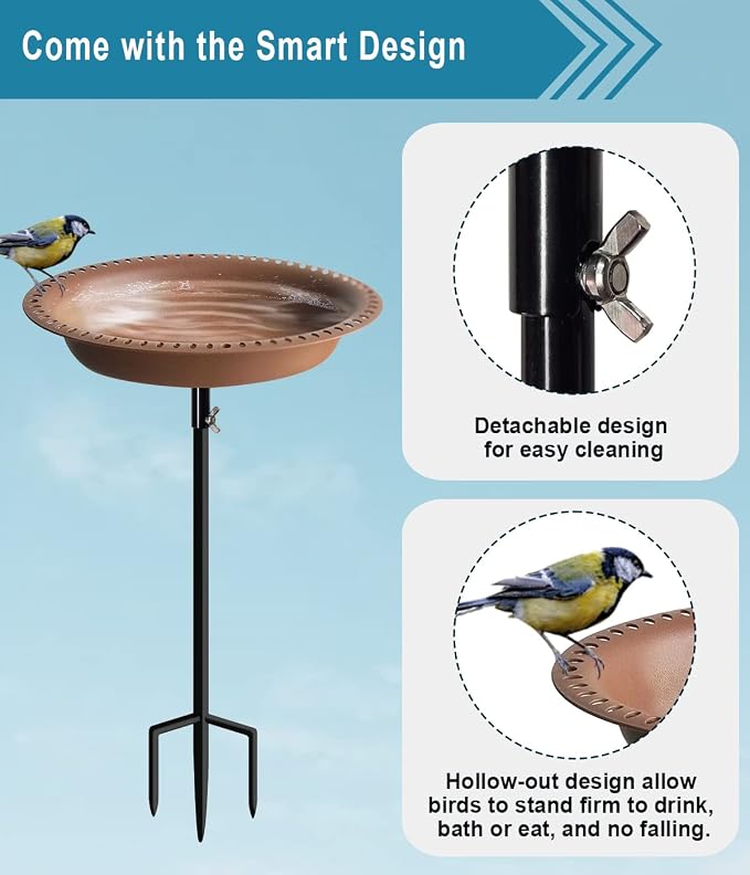 Koutemie Bird Bath for Outside 1-¼ Gallon Detachable, Deep Brown, 29 Inch | - Image 4