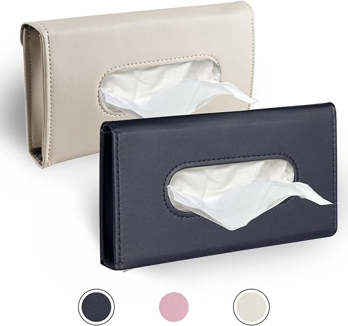 Car Tissue Holder, 2 Pack Sun Visor Napkin Holder, Premium PU Leather, Car Mask by Langmeil