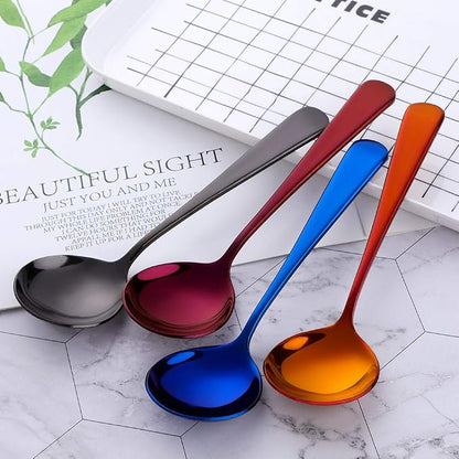 Broth Round Spoon Set, 12 Piece Reusable Stainless Steel Dinner Table Cereal - Image 3