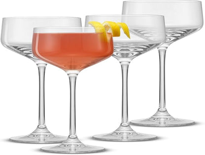 JoyJolt Sidney Cocktail Coupe Glasses Set of 4 | 8 oz Martini Glasses for Espresso Martini, Margarita, Champagne | Stemmed Bar Glass Set | Premium Crystal Made in Europe