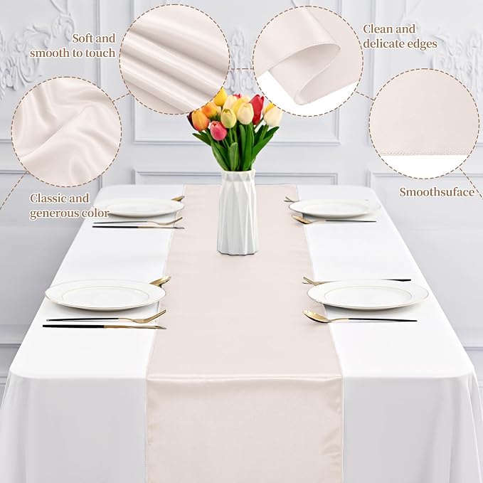 12 Pack Ivory Satin Table Runner 12 x 108 Inch Long Premium Table Runners - Image 4