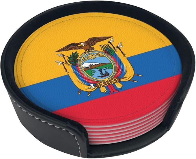 6 Pack Ecuador Flag Leather Coaster - Image 2