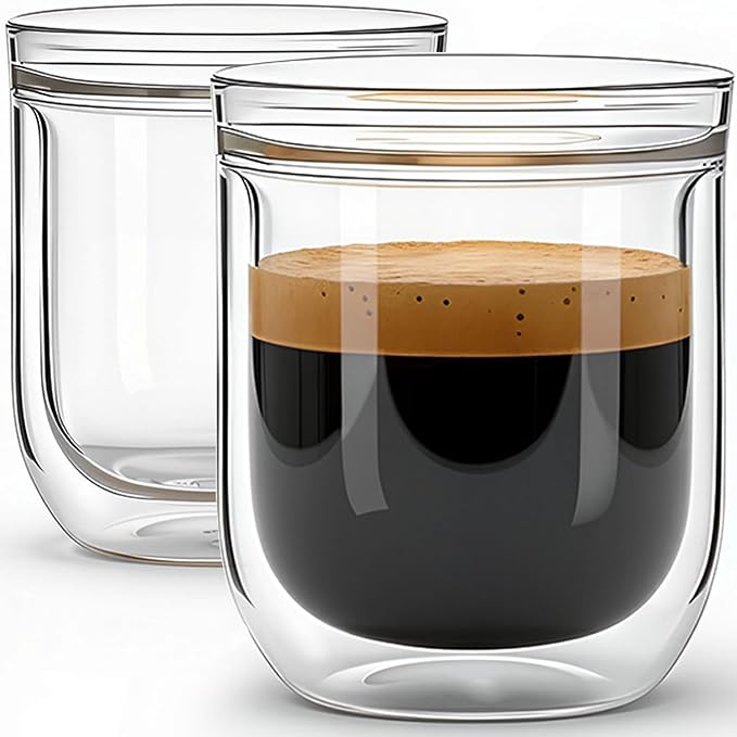 Aquach 8oz Double Walled Glass Espresso Cups Set of 2, Insulated Small Mugs | by Aquach