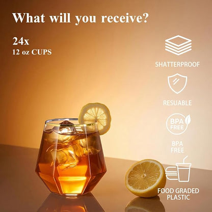 BESTSTAR 48 Pack Gold Rim Plastic Wine Glasses Set, BPA-Free Shatterproof | 24 - Image 4