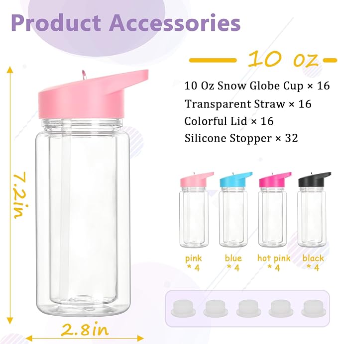 16 Pack 10 Oz Plastic Snow Globe Tumbler - Image 6