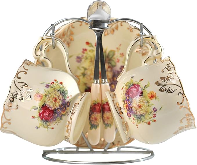 YOLIFE Tea Cups and Saucers Set of 2, 8 OZ Flowering Shrubs Tea Cups Set | by YOLIFE