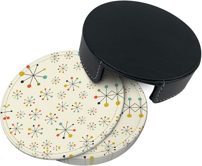 Mid Century Retro Coasters for Drinks Round Leather Coaster - Image 9