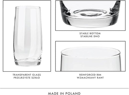 Krosno Long Drink Glasses, Set of 6, 13.9 oz, Blended Collection, Crystal Glass, Perfect for Everyday, Dishwasher Safe, Made in Europe