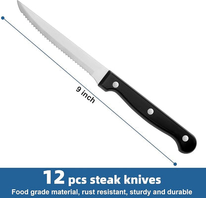 Steak Knives Set of 12, Sharp Triple Rivet Steak Knife Sets, High-Carbon - Image 2