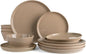 Famiware Saturn Dinnerware Sets for 4, 12 Pieces Stoneware Plates and Bowls Dish Set - Chip and Scratch Resistant, Microwave and Dishwasher Safe Tableware, Cinnamon Brown