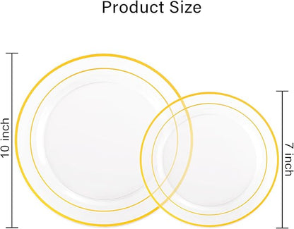 I00000 102 Pcs Clear Gold Plastic Plates - Disposable Party Plates, Gold Disposable Include 51 Dinner Plates and 51 Dessert Plates, Plastic Plates for Party, Holiday, Wedding & Birthday