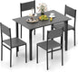 COSTWAY Dining Table Set for 4, Rectangular Kitchen Table and Chairs Set with Backrest, Metal Frame, Space-Saving Dinette Set, Breakfast Nook Table Set for Small Space, Apartment, Dorm (Grey)