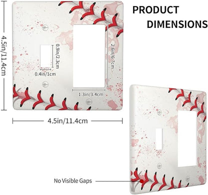 Light Switch Cover Baseball Sports Ball Game 2 Gang Toggle Rocker Combo Socket Cover Wall Plates Decorative Switch Plates and Outlet Covers for Bathroom Bedroom Decor