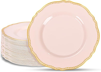 60 Pcs Pink Gold Dinner Plates for Wedding | 10 inch Heavy-duty Disposable by Hioasis