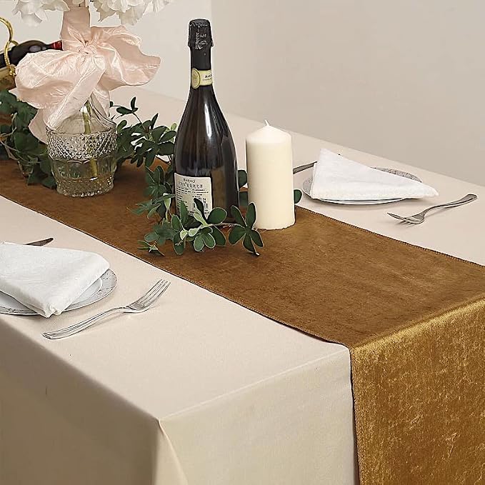 10 pcs 12x108-Inch Gold Premium Velvet Table Runners Wedding Reception Catering - Image 3
