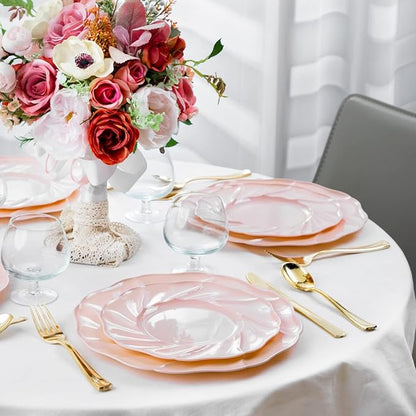 Morejoy Pink Plastic Plates 60PCS for Party, Disposable Plates, Includes 30PCS Dinner Plates, 30PCS Dessert Plates, Perfect for Wedding, Shower, Valentine's Day