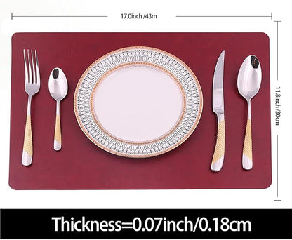 Faux Leather Eco-Friendly Kitchen Placemats with Rounded Corners Set of 4,Washable&Wipeable Place Mats,Waterproof&Stain Resistant Table Mats,Heat-Resistant,Non-Slip(Red,4)