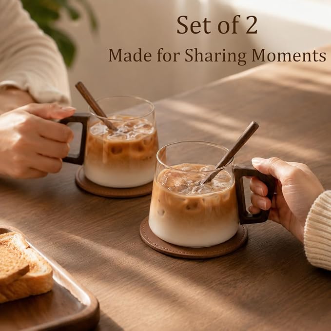 12 oz Glass Coffee Cups Set of 2, Cappuccino Cup Set - Image 7