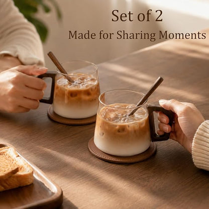 12 oz Glass Coffee Cups Set of 2, Cappuccino Cup Set - Image 7
