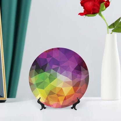 Ceramic Plates, Abstract Decor Decorative Ceramic Plates, Colorful Abstract Geometric Triangular Polygons Creative, 10 Inch, Household Plates Decorative, Multy