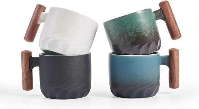 Ceramic Espresso Cups with Wooden Handle Espresso Shot Cups Ceramic Tea Cups - Image 3