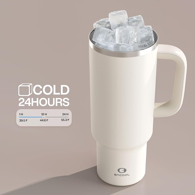 ENCOOL 40 oz Tumbler with Handle and Straw: Stainless Steel Insulated Tumbler - Image 6
