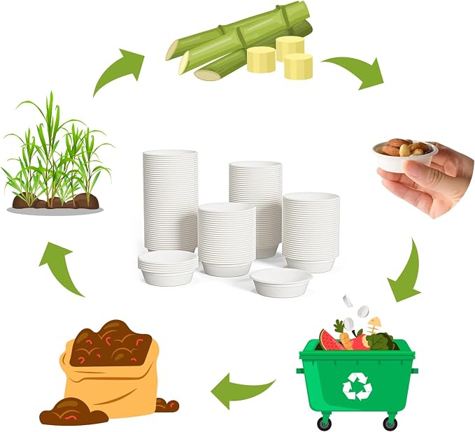 ECOLipak 1 oz Compostable Condiment Cups, 500 Pack Bagasse Portion Cups | - Image 4