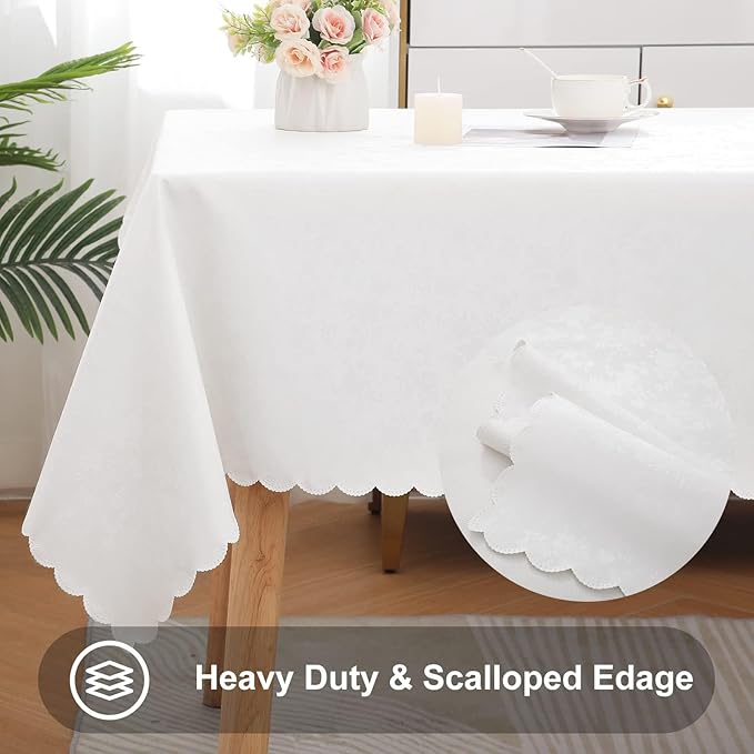 Smiry Rectangle Table Cloth, Waterproof Heavy Duty Vinyl Tablecloths, Wipeable Washable Table Cover for Kitchen and Dining Room (White, 70" X 90")
