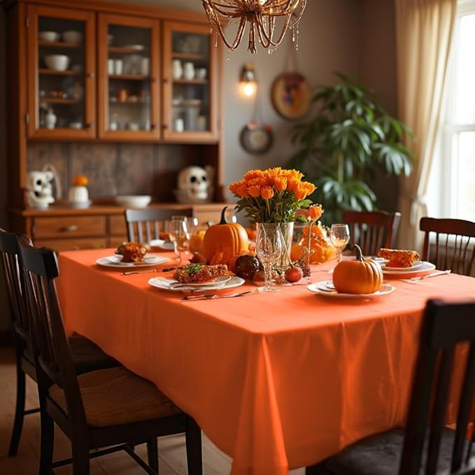 sancua Square Tablecloth - 60 x 60 Inch - Stain and Wrinkle Resistant Washable Polyester Table Cloth, Decorative Fabric Table Cover for Dining Tables, Buffet Parties and Camping, Orange
