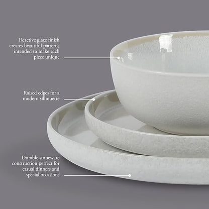 Gibson Elite Tahoe Sunset 12 Piece Stoneware Reactive Glaze (Service for 4) Ceramic Plates and Bowls Dinnerware Set - Cream White
