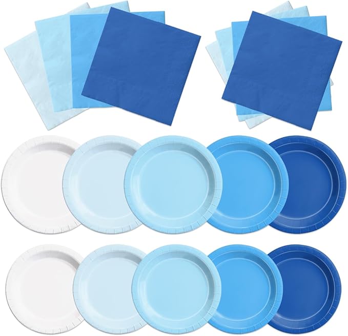 CMUSKO 150Pcs Blue Plates and Napkins-Light Blue Party Supplies Gradient Blue by CMUSKO