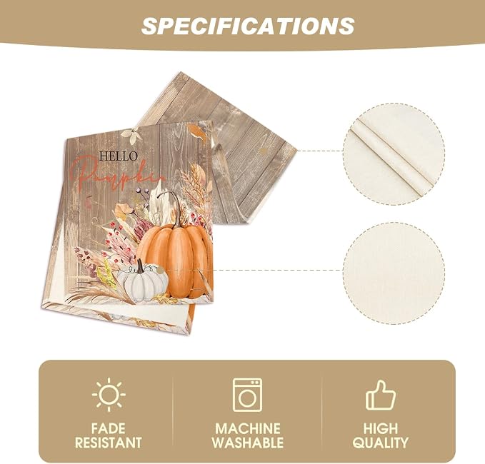 Artoid Mode 210 GSM Fall Table Runner 13x72 Inch Home Party Decor | Wood Hello - Image 5