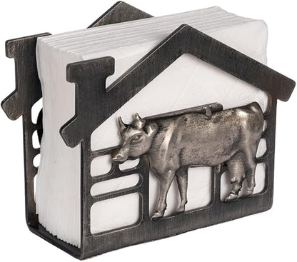 Metal Napkin Holder for Table, Antique Cow Farm Style, Rustic Vertical Tissue Napkins Holder for Paper Napkins (Cow/Black)