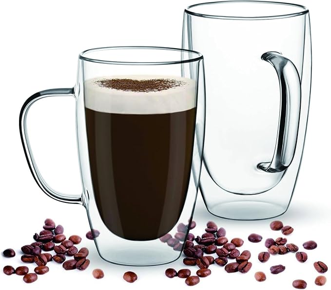 Espresso Cups Set Of 2, Double Walled Glass Coffee Mugs by Unknown