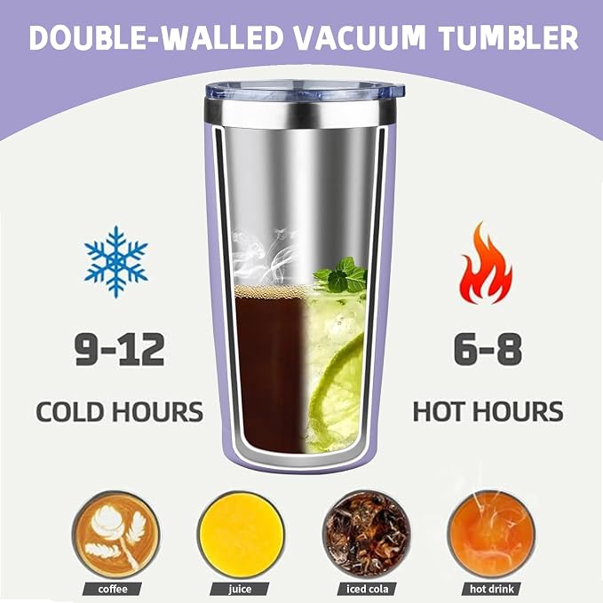 20 oz Tumbler with Lids and Straws, Stainless Steel Insulated Coffee Tumbler - Image 3