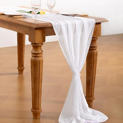 White Chiffon Table Runner Summer Boho Wedding Birthday Party Decor | 14ft - Image 4