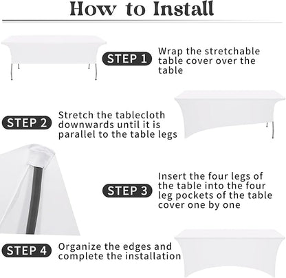 HAISIWLKJ 3 Pack Table Cloth 6ft White Tablecloths for Rectangle Folding Table Spandex Fitted Stretch Cover Wrinkle Resistant Washable for Party, Wedding, Banquet, Festival