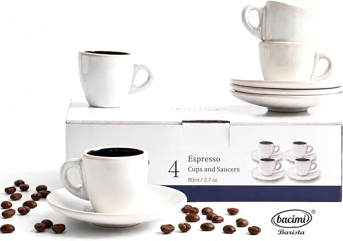 Bacimi® Espresso Cups and Saucers Set of 4 – 2.7oz Thick Barista Style by Bacimi