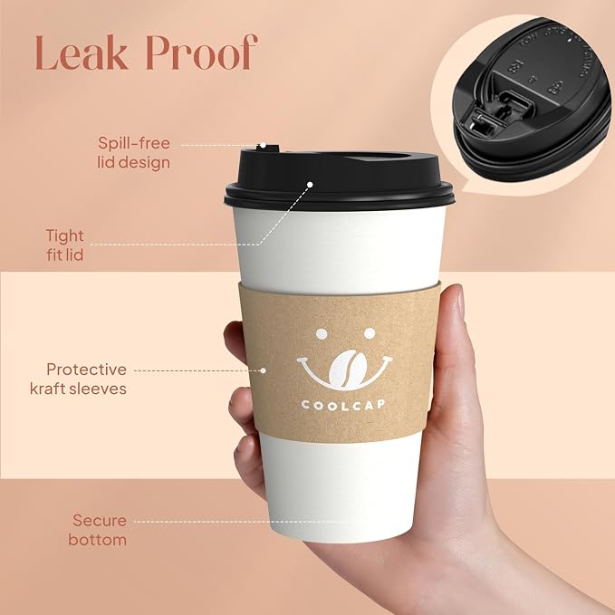 Coffee Cups with Lids and Sleeves, 16 Ounce 200 pack To Go Coffee Cups with Lids - Image 3