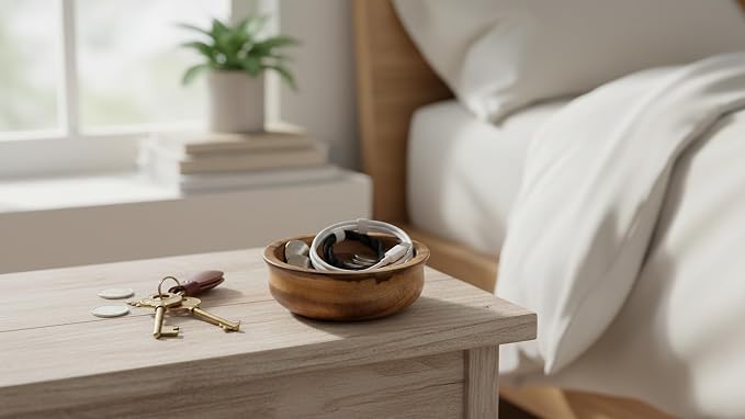 Handmade Wooden Snack Serving & Key Bowl, Decorative Countertop, 6 x 2 Inch | - Image 4