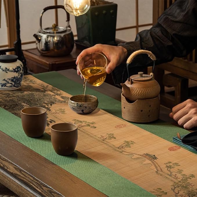 Asian Style Bamboo Table Runner, Ancient Chinese Paintings Zen Table Mat - Image 2